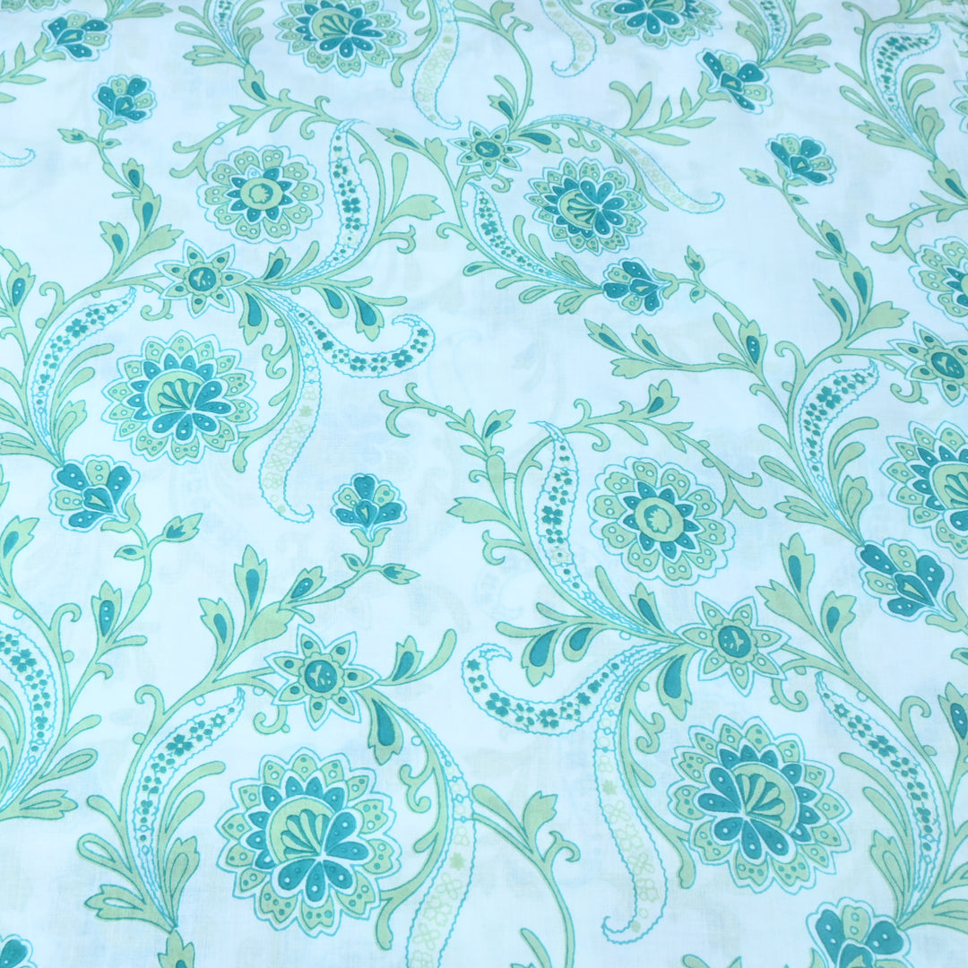 Mint Blue Cotton Printed Fabric
