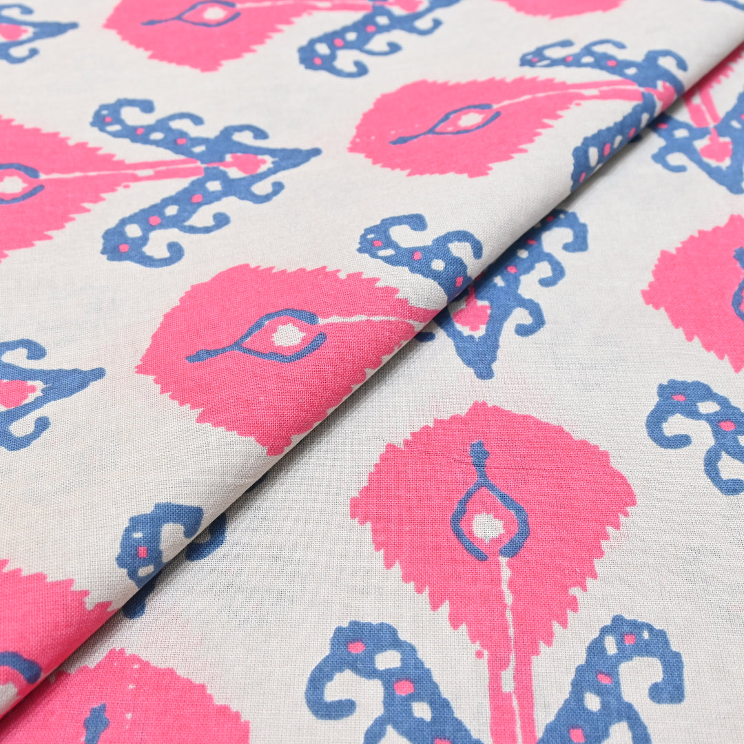 Off- White Cotton Linen In Pink Floral Print