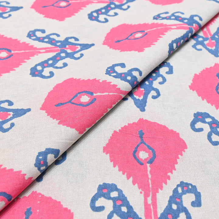 Off- White Cotton Linen In Pink Floral Print