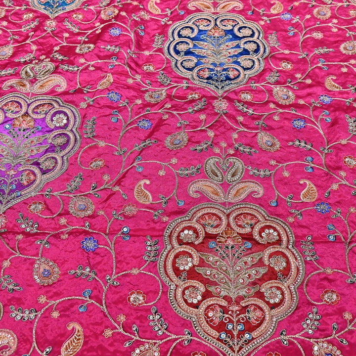 Multi Color Crepe Position Print Fabric with Zari & Sequins Embroidery - 00P401-04