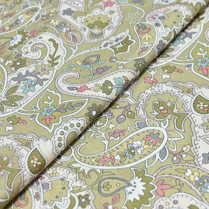 Olive Green Italian Lawn Print Fabric