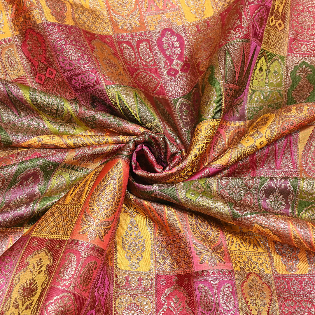 Multi Rangoli Brocade Fabric – Premium Zari Woven Designer Brocade Fabric 001006-A3