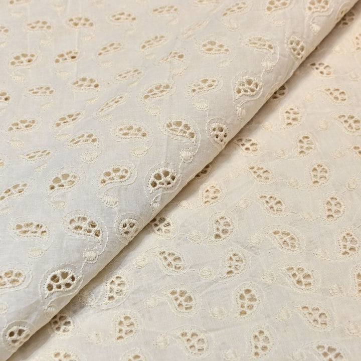 Kora Cotton Cutwork Chikankari Embroidery Fabric- AF0170-1