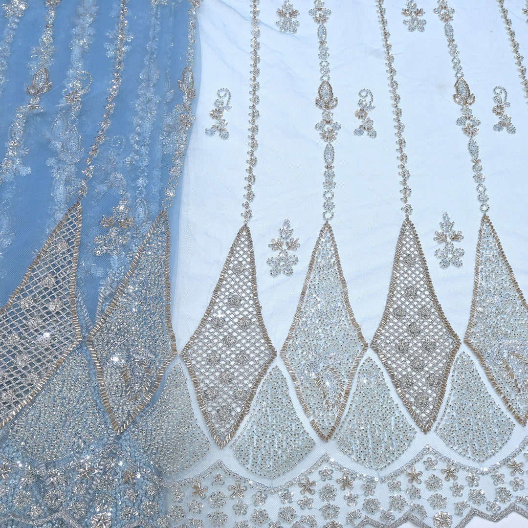 Imported Net Cutdana & Sequins Embroidery Fabric with Heavy Border