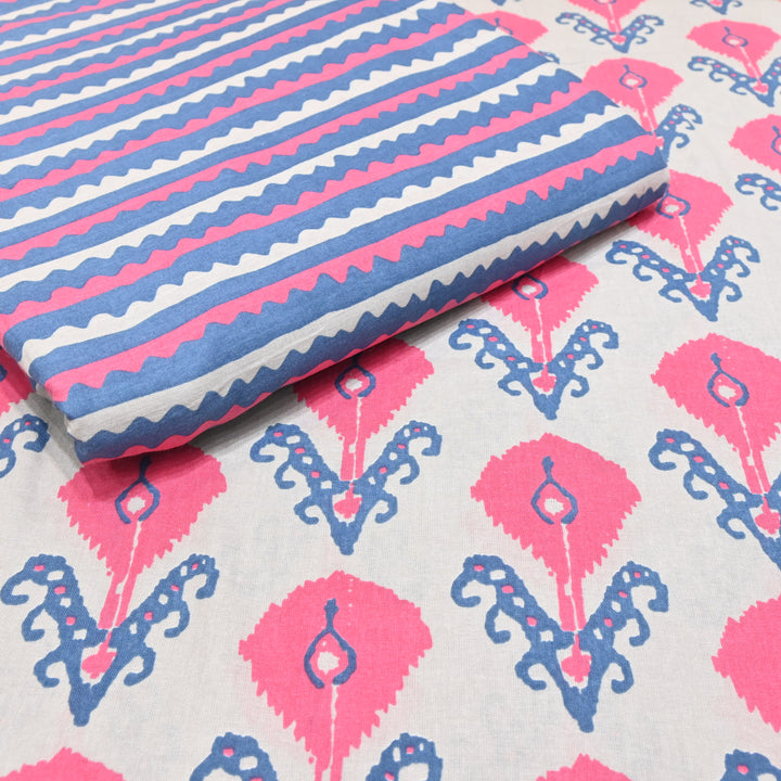 Off- White Cotton Linen In Pink Floral Print