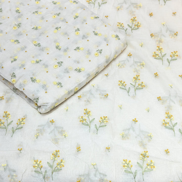 Dyeable Mul Chanderi Thread Embroidery Fabric – Soft Summer Designer Fabric-MF8212-7