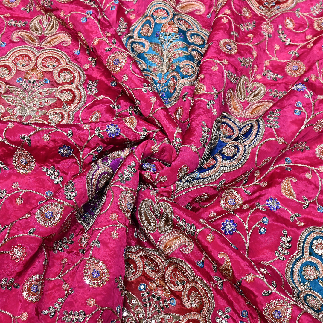 Multi Color Crepe Position Print Fabric with Zari & Sequins Embroidery - 00P401-04