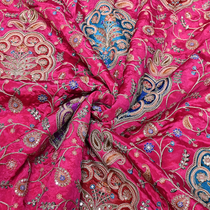 Multi Color Crepe Position Print Fabric with Zari & Sequins Embroidery - 00P401-04