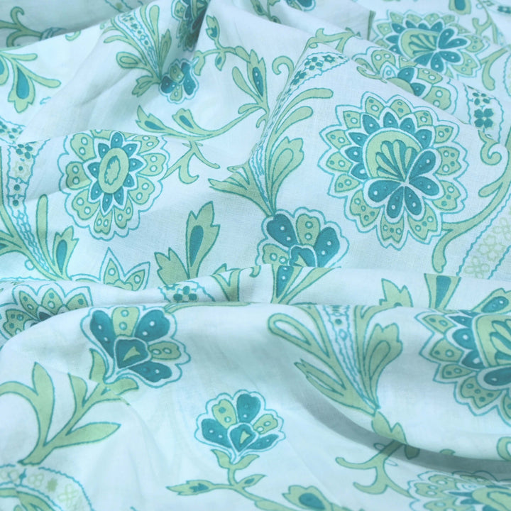 Mint Blue Cotton Printed Fabric