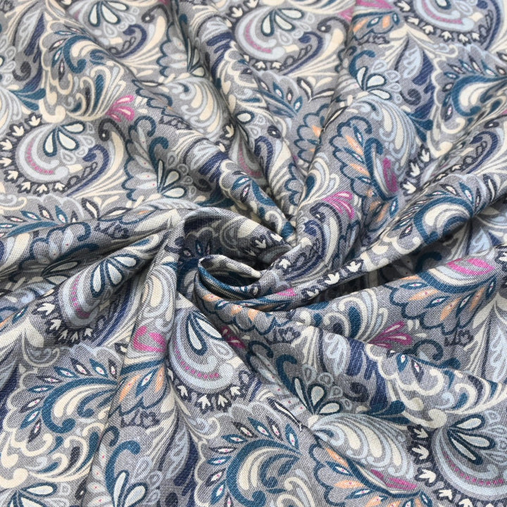 Multicolor Cotton Linen Digital Print Fabric- Soft Breathable Designer Fabric-RT0132-15