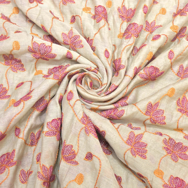 Dyed Mul Chanderi Thread Embroidery Fabrics