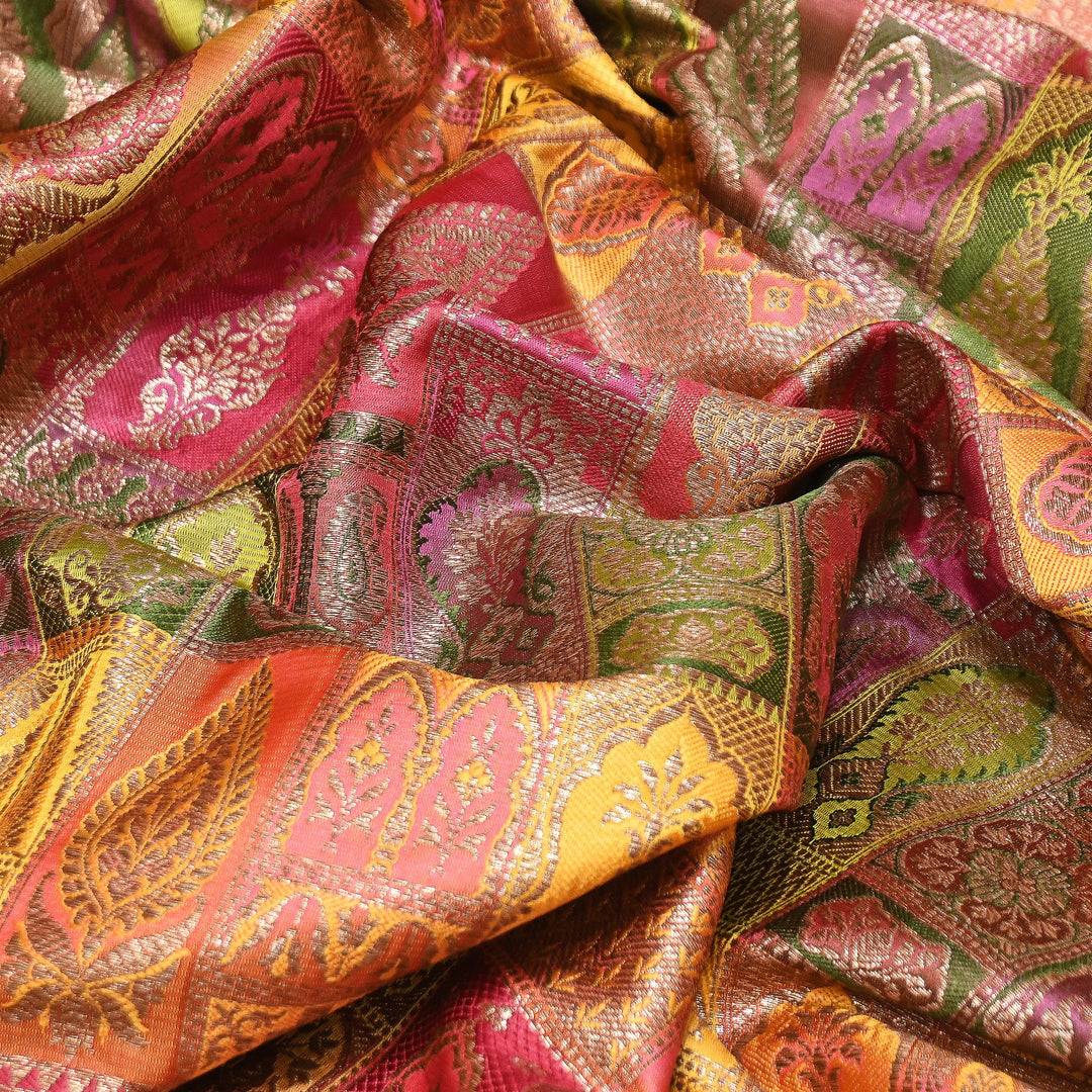 Multi Rangoli Brocade Fabric – Premium Zari Woven Designer Brocade Fabric 001006-A3