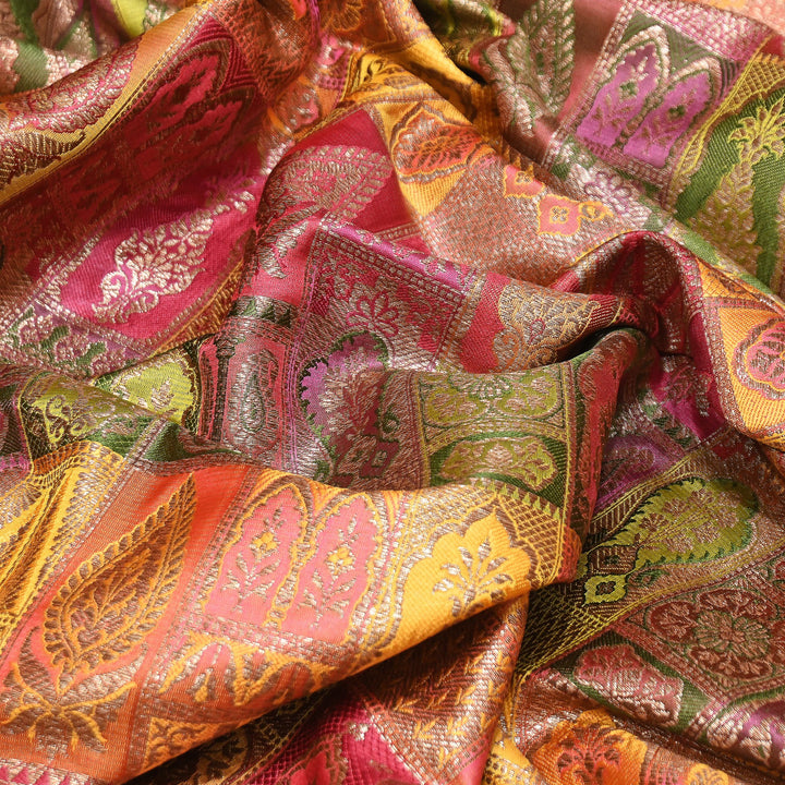 Multi Rangoli Brocade Fabric – Premium Zari Woven Designer Brocade Fabric 001006-A3