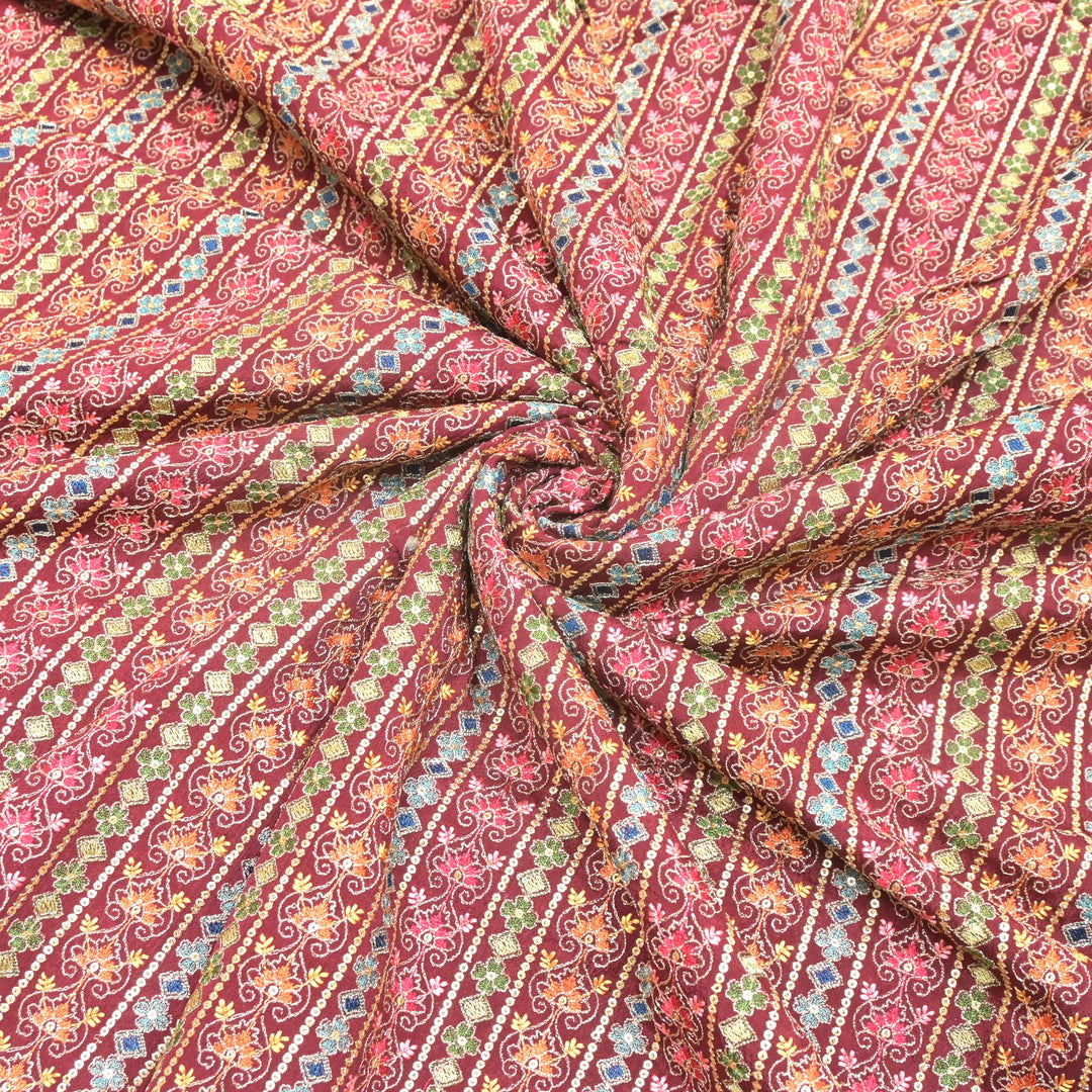 Chinon Zari Sequins Embroidery Fabric