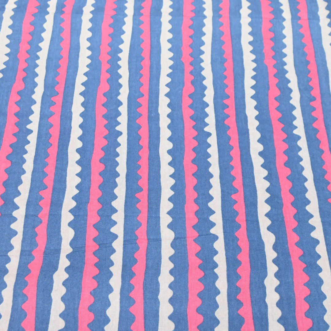 Blue Cotton Linen Print