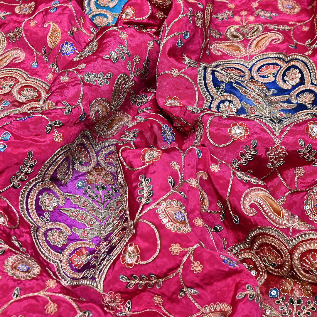 Multi Color Crepe Position Print Fabric with Zari & Sequins Embroidery - 00P401-04