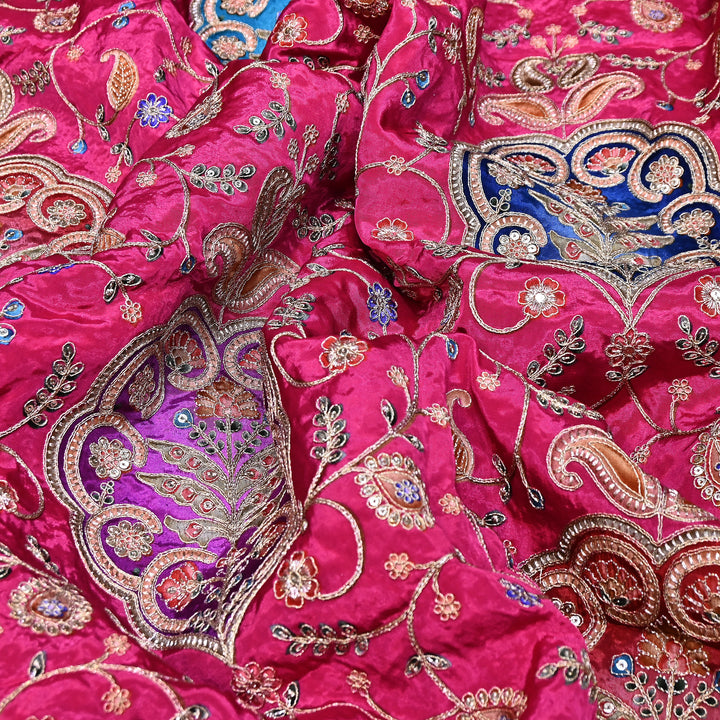 Multi Color Crepe Position Print Fabric with Zari & Sequins Embroidery - 00P401-04