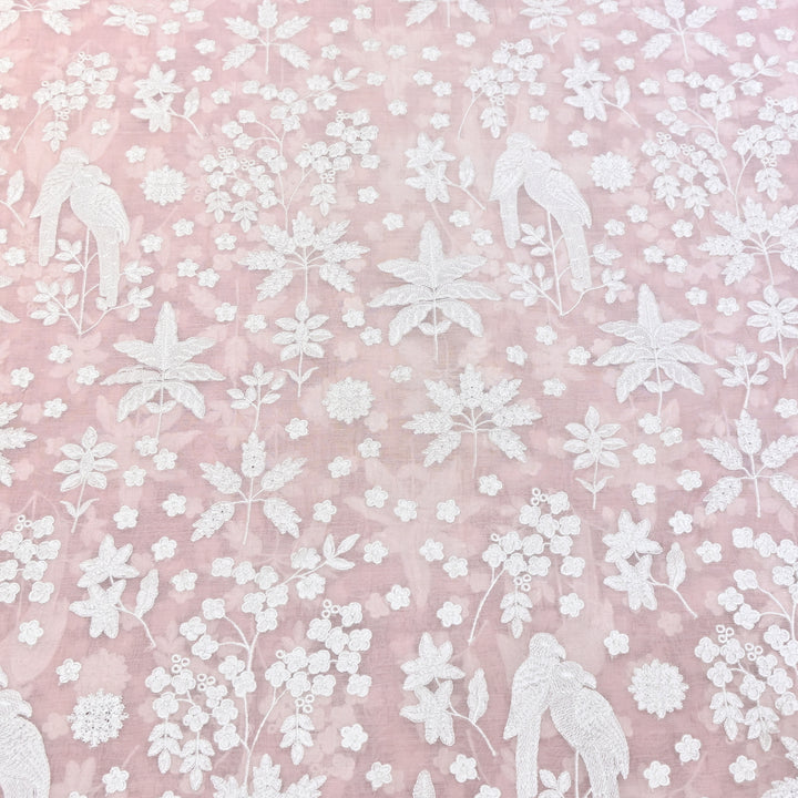 Baby Pink Color Mul Chanderi Thread Embroidery Fabric – Soft Lightweight Designer Fabric- SC0R270-5