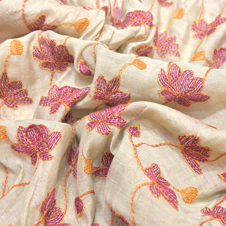 Dyed Mul Chanderi Thread Embroidery Fabrics