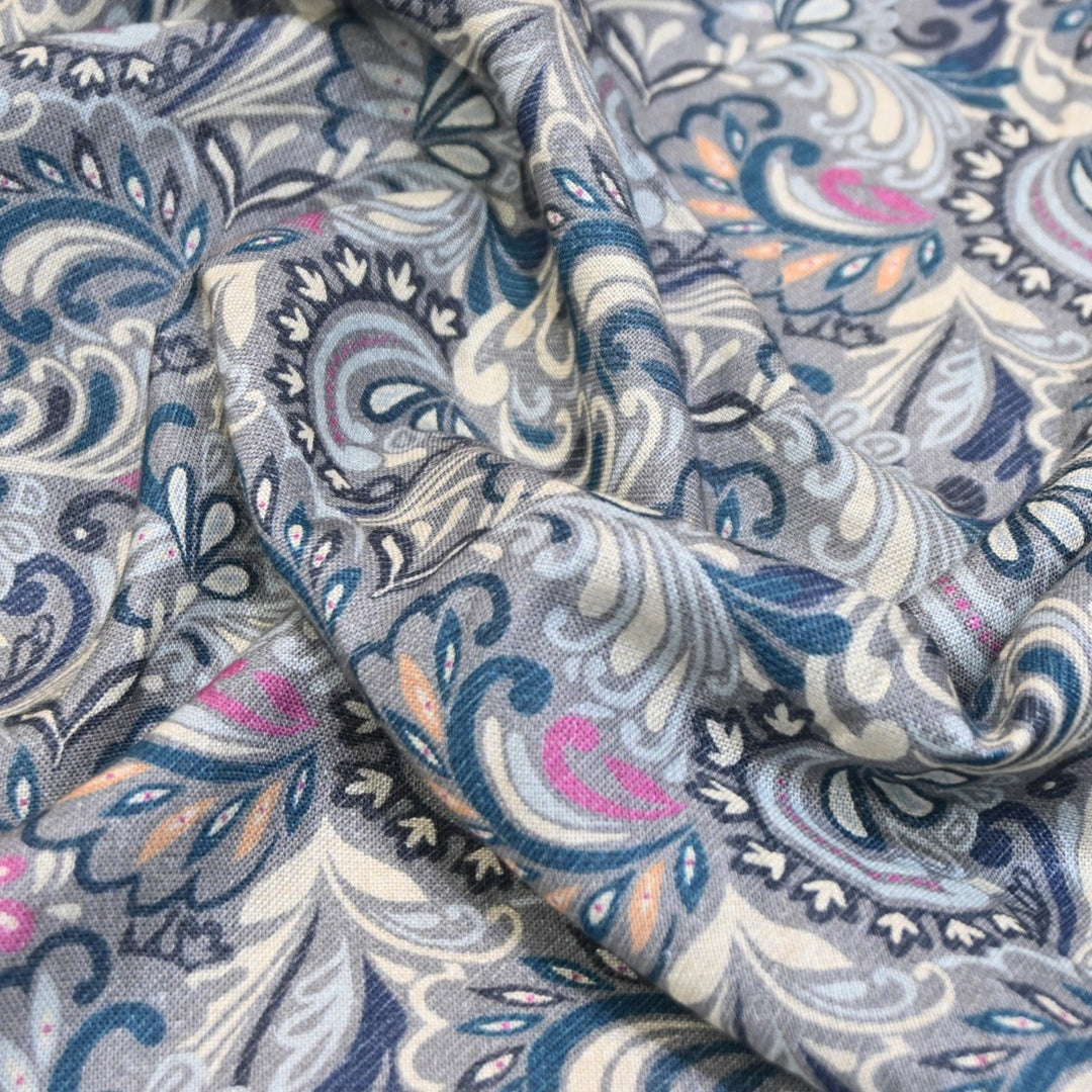 Multicolor Cotton Linen Digital Print Fabric- Soft Breathable Designer Fabric-RT0132-15