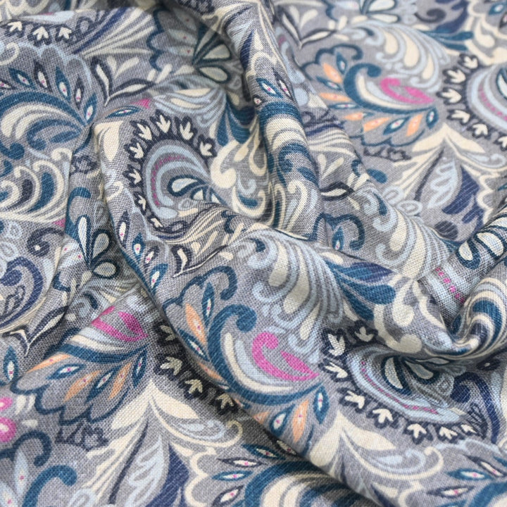 Multicolor Cotton Linen Digital Print Fabric- Soft Breathable Designer Fabric-RT0132-15