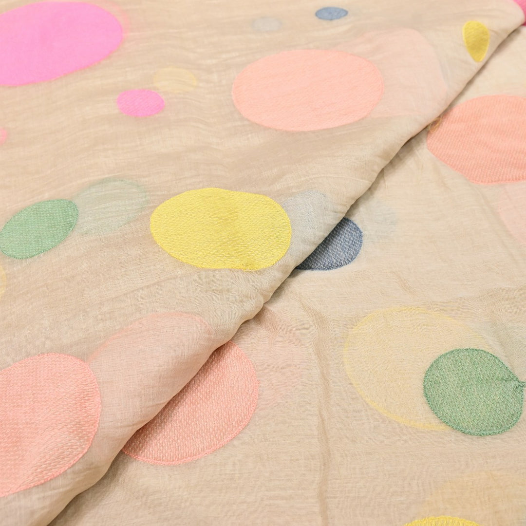 Beige Color Mul Chanderi Thread Embroidery Fabric – Soft Lightweight Designer Fabric-V2190C-1