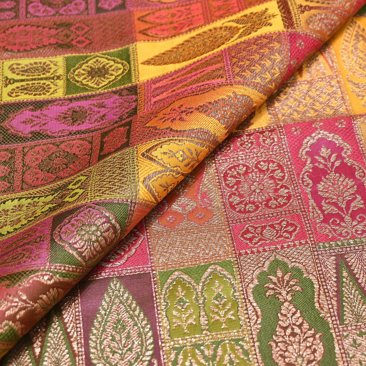 Multi Rangoli Brocade Fabric – Premium Zari Woven Designer Brocade Fabric 001006-A3