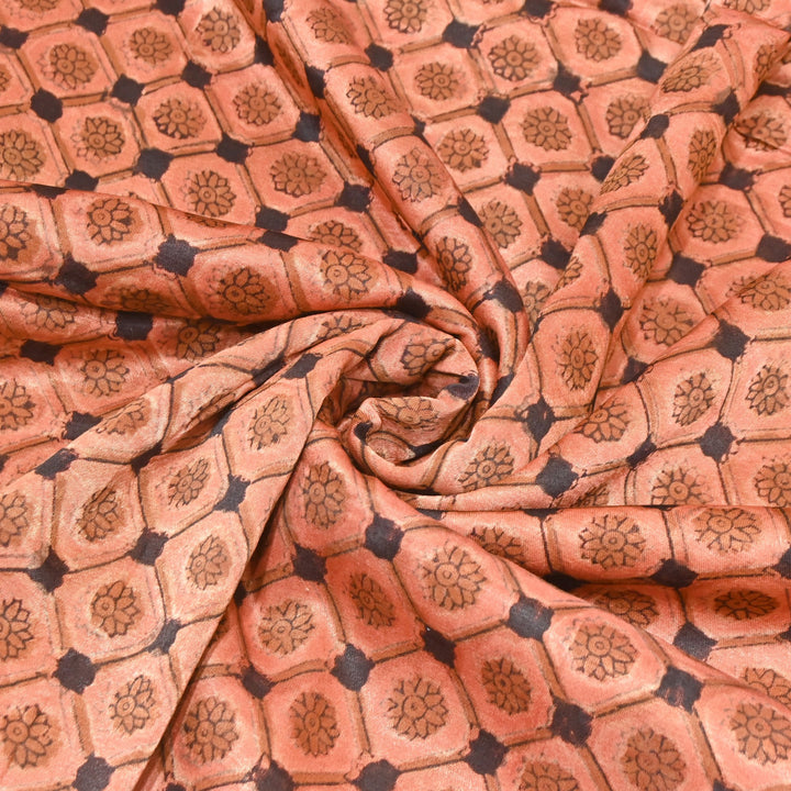 Mushrum Satin Vanaspati Print Fabric– Soft Luxury Designer Printed Fabric KK1217-1J