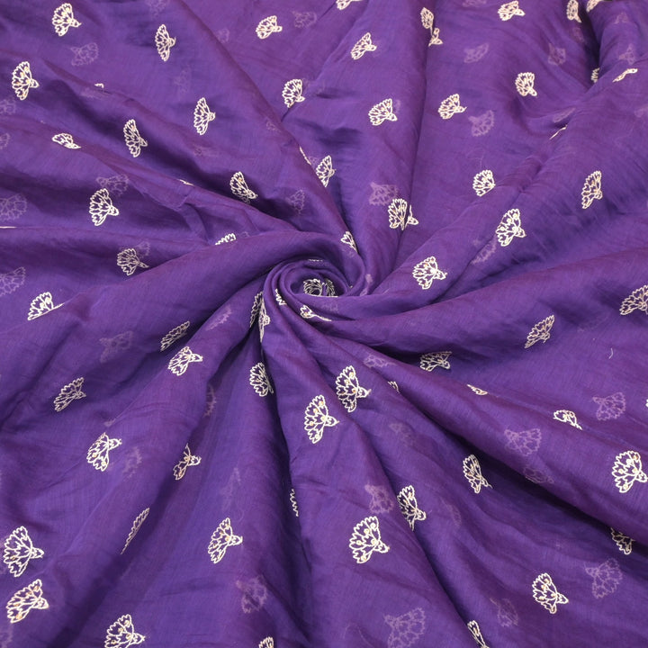 Cotton Chanderi Thread With Sequins Embroidery Fabric