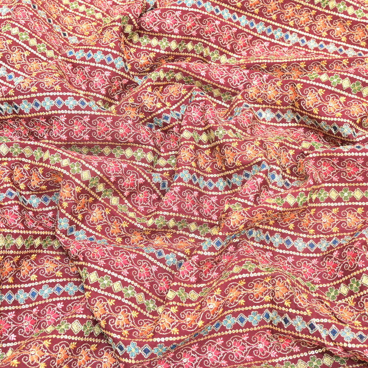 Chinon Zari Sequins Embroidery Fabric