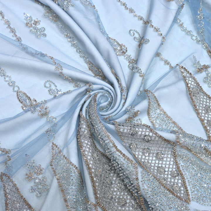 Imported Net Cutdana & Sequins Embroidery Fabric with Heavy Border