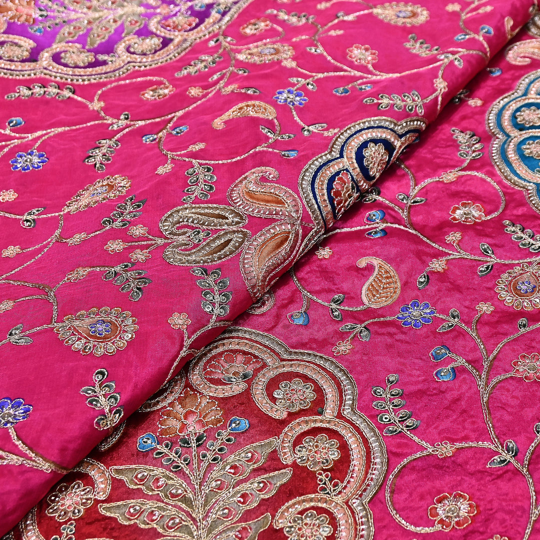 Multi Color Crepe Position Print Fabric with Zari & Sequins Embroidery - 00P401-04