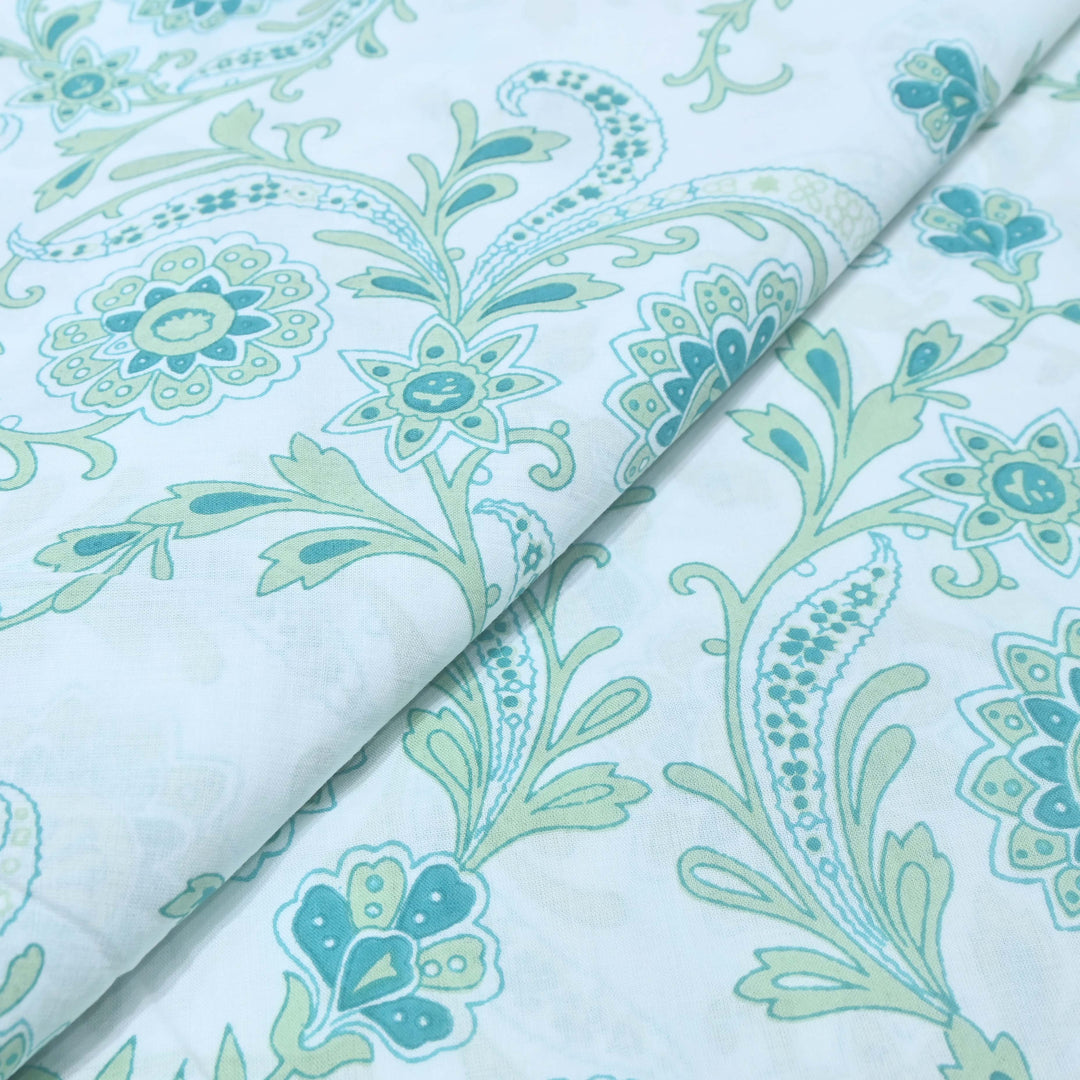 Mint Blue Cotton Printed Fabric