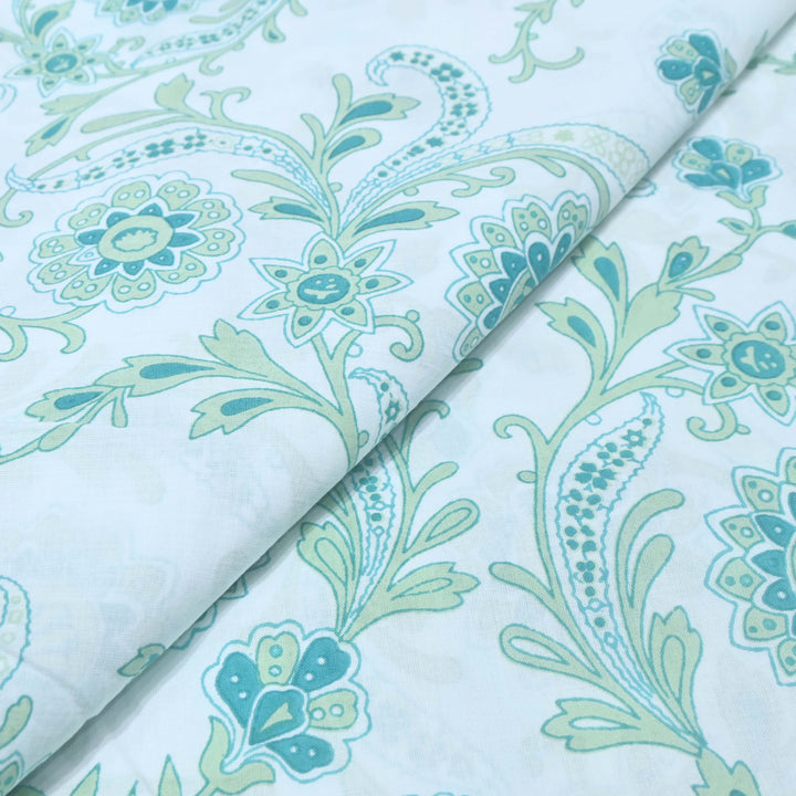 Mint Blue Cotton Printed Fabric