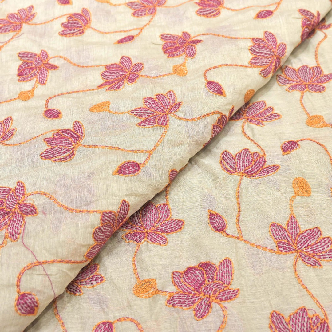 Dyed Mul Chanderi Thread Embroidery Fabrics