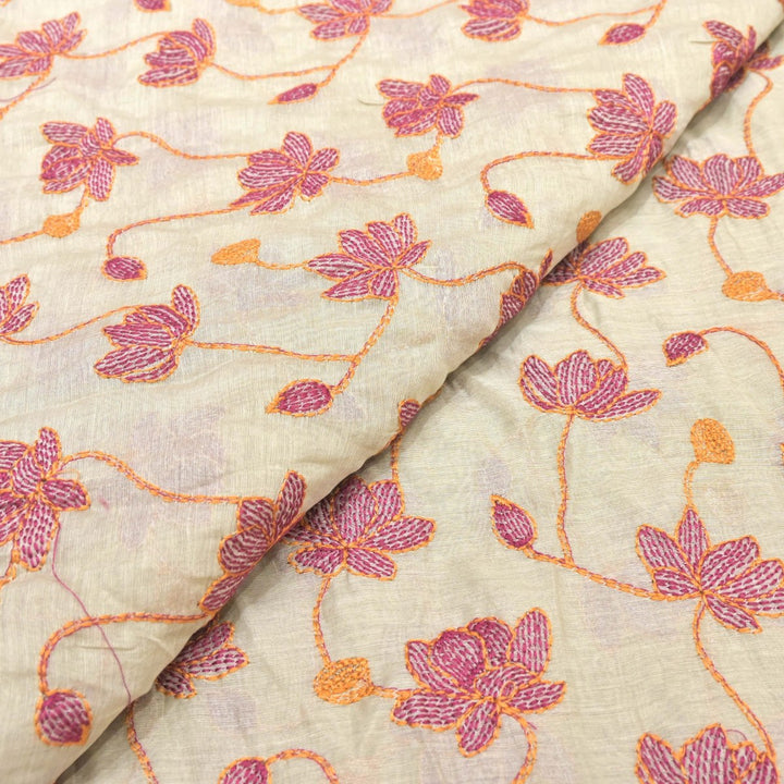 Dyed Mul Chanderi Thread Embroidery Fabrics