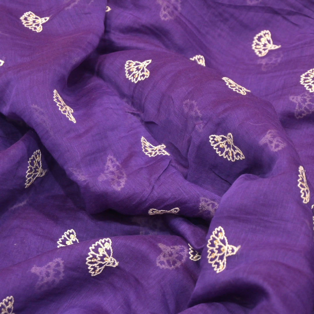 Cotton Chanderi Thread With Sequins Embroidery Fabric