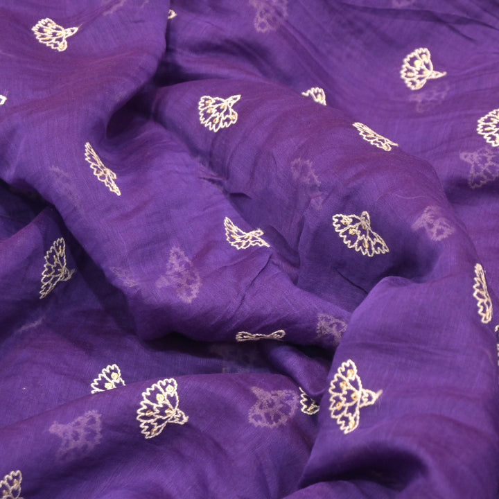 Cotton Chanderi Thread With Sequins Embroidery Fabric