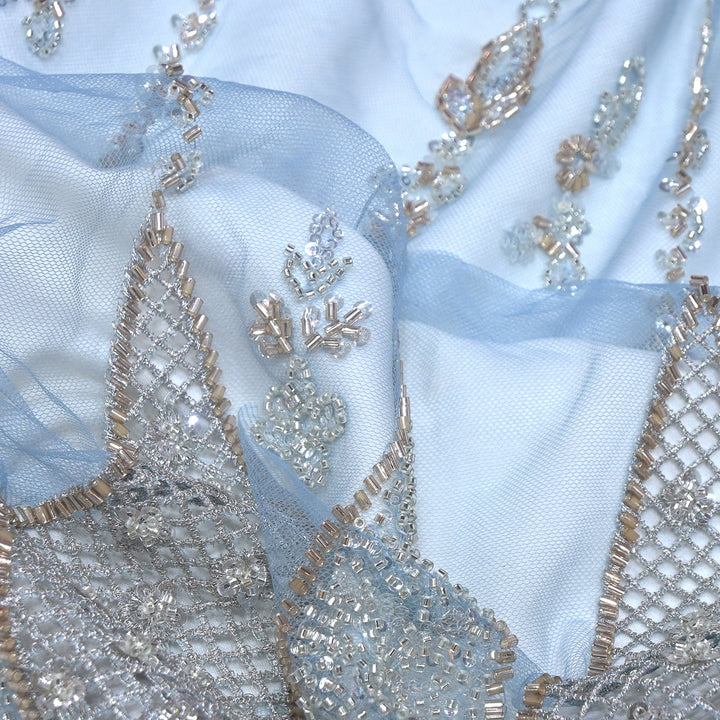 Imported Net Cutdana & Sequins Embroidery Fabric with Heavy Border