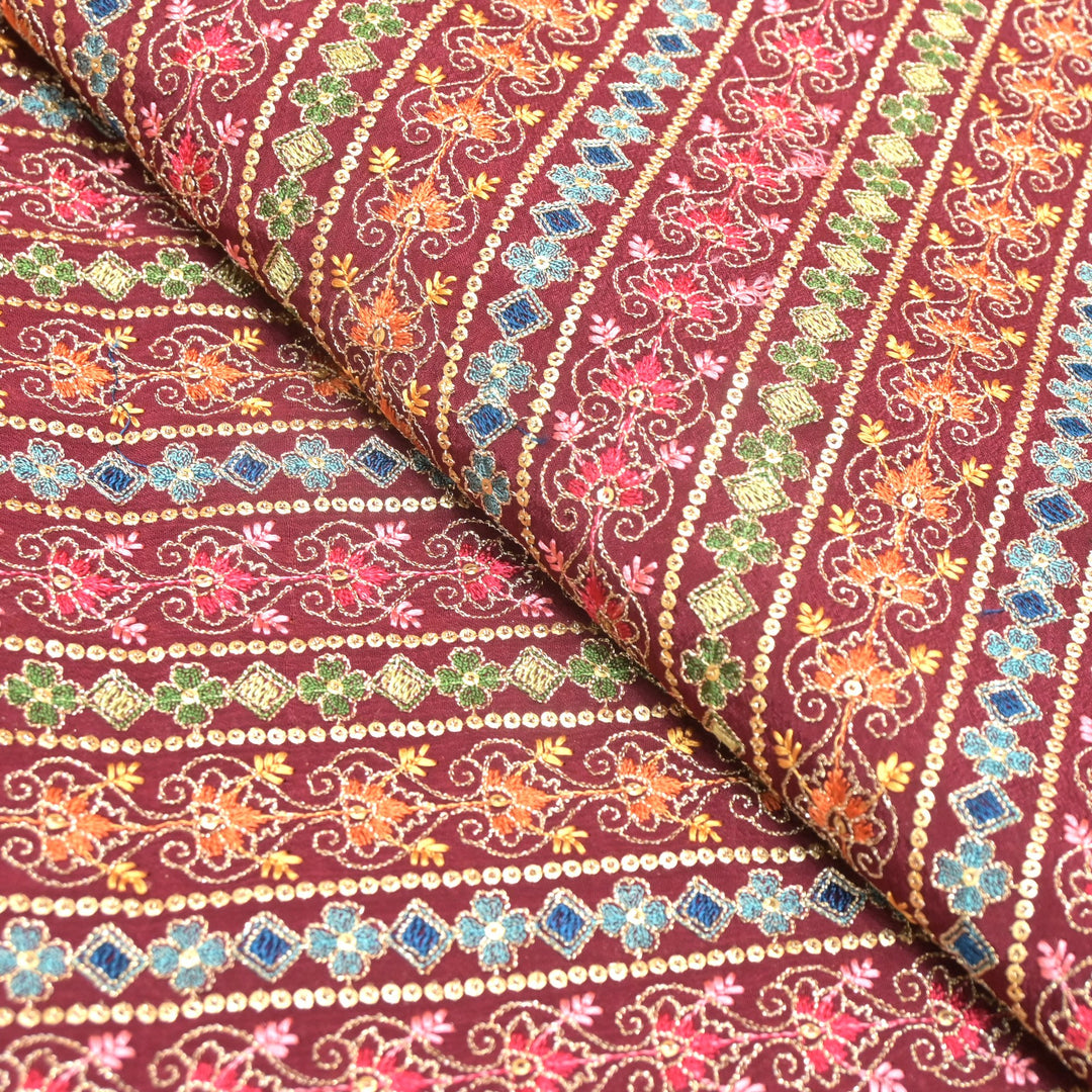 Chinon Zari Sequins Embroidery Fabric