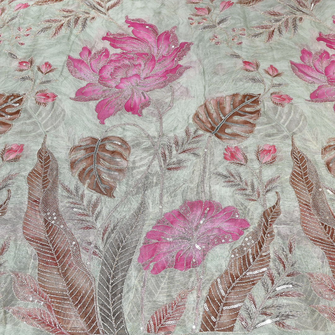 Premium Viscose Organza Position Print Zari & Sequins Embroidery Fabric – Designer Fabric PB0002-4