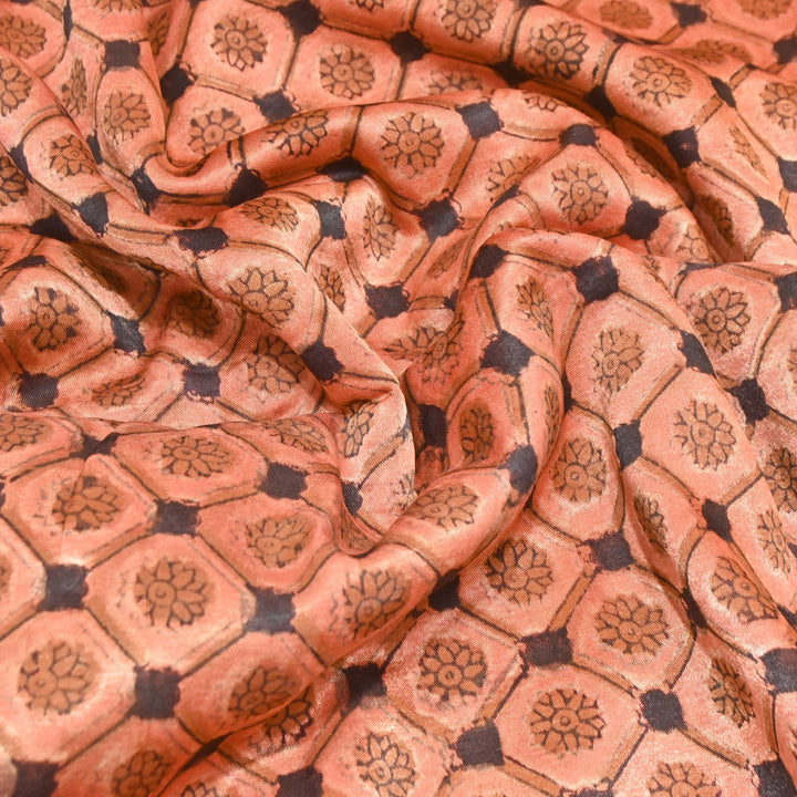 Mushrum Satin Vanaspati Print Fabric– Soft Luxury Designer Printed Fabric KK1217-1J