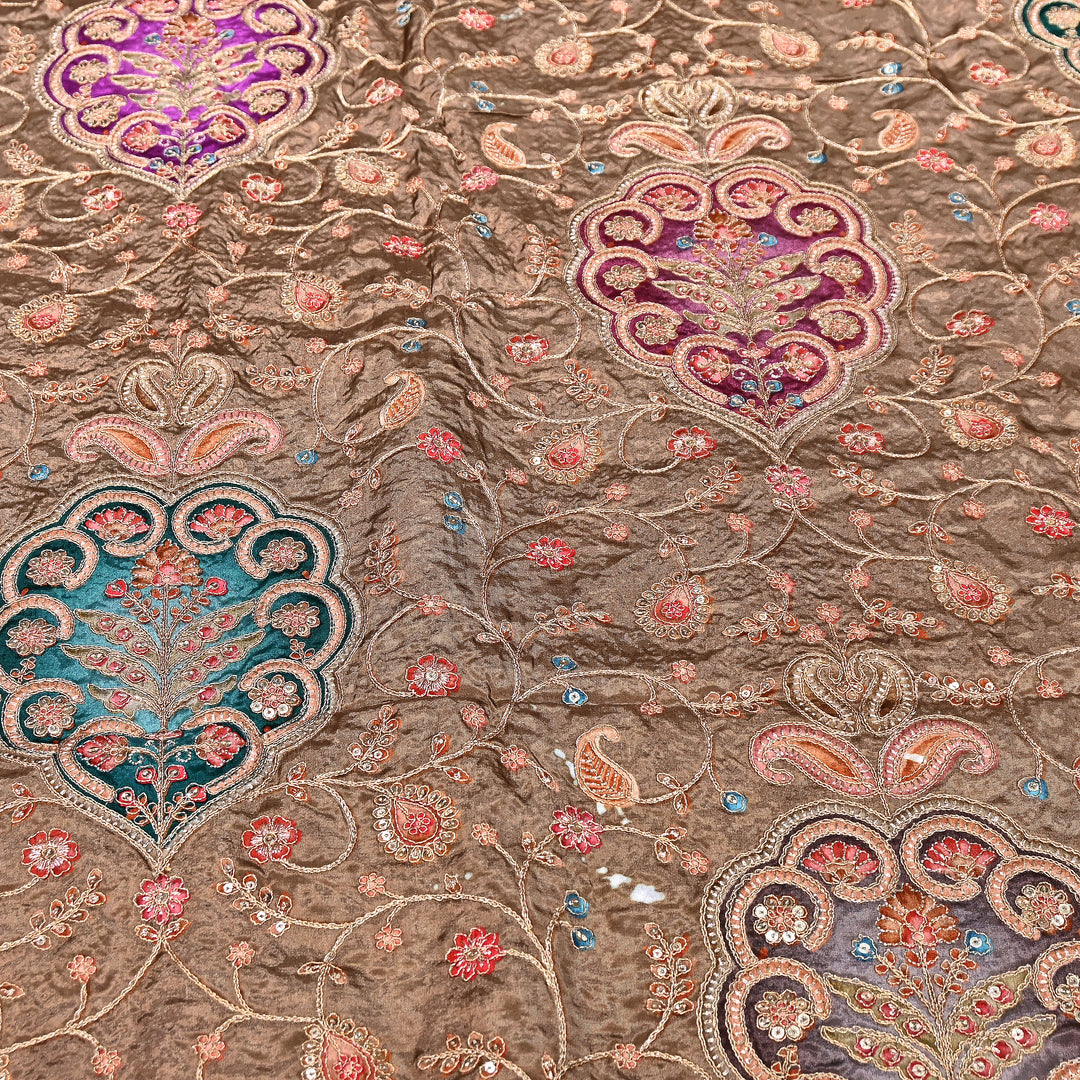 Multi Color Crepe Position Print Fabric with Zari & Sequins Embroidery - 00P401-03