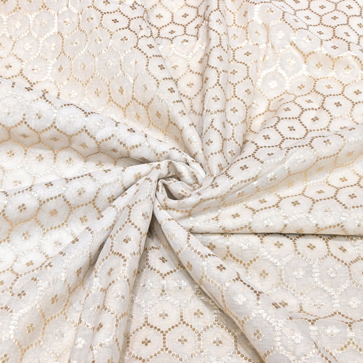 Banarasi Chanderi Gold Mat Zari Fabric – Premium Designer Ethnic Wear Fabric 000313-18