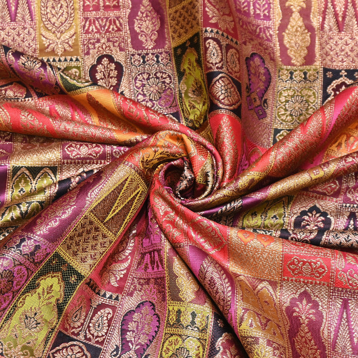 Multi Rangoli Brocade Fabric – Premium Zari Woven Designer Brocade Fabric 001006-A2