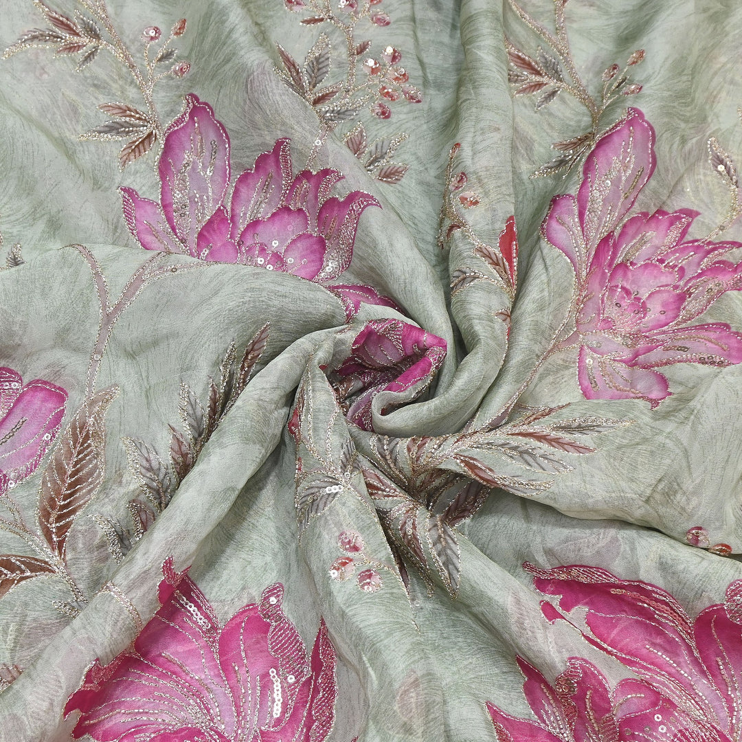 Premium Viscose Organza Position Print Zari & Sequins Embroidery Fabric – Designer Fabric PB0002-4