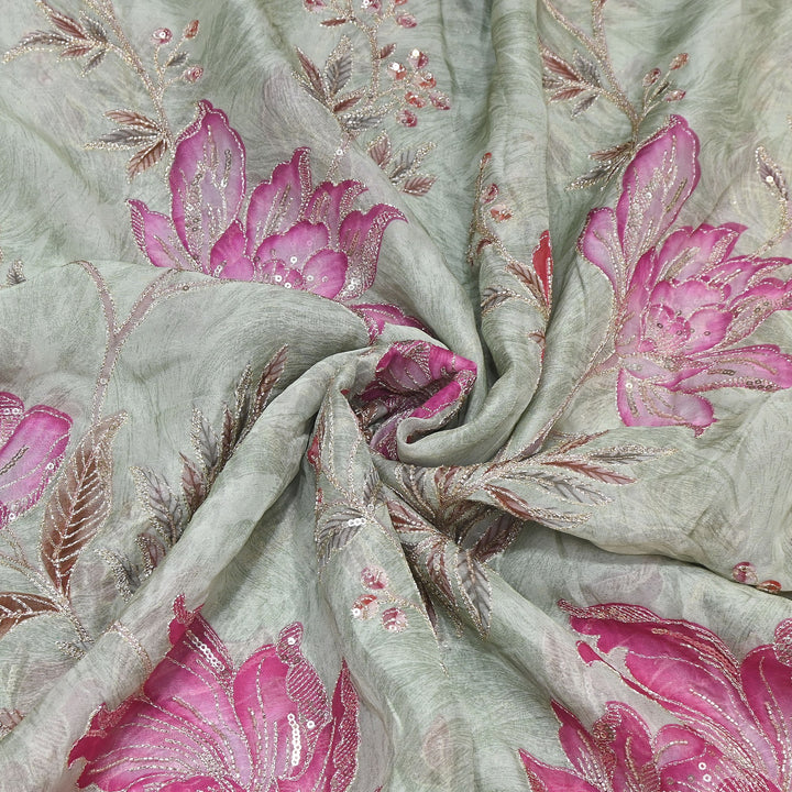 Premium Viscose Organza Position Print Zari & Sequins Embroidery Fabric – Designer Fabric PB0002-4