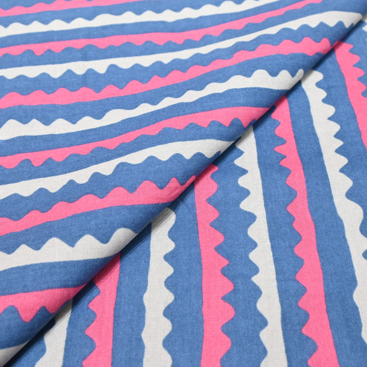 Blue Cotton Linen Print