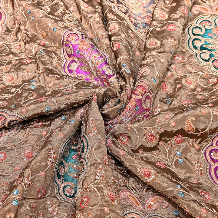 Multi Color Crepe Position Print Fabric with Zari & Sequins Embroidery - 00P401-03
