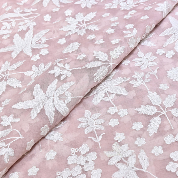 Baby Pink Color Mul Chanderi Thread Embroidery Fabric – Soft Lightweight Designer Fabric- SC0R270-5